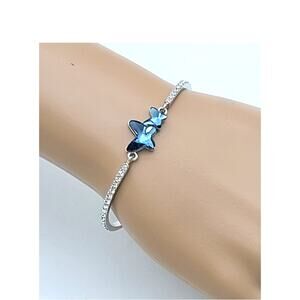 Double Butterfly Crystal Bangle Link Bracelet by T400 Size 7 w/1.25 Extension